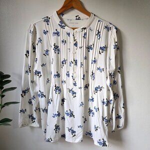 NWOT LAND'S END FLORAL SUPER SOFT LONGSLEEVES PLEATED HALF BUTTONED TOP M